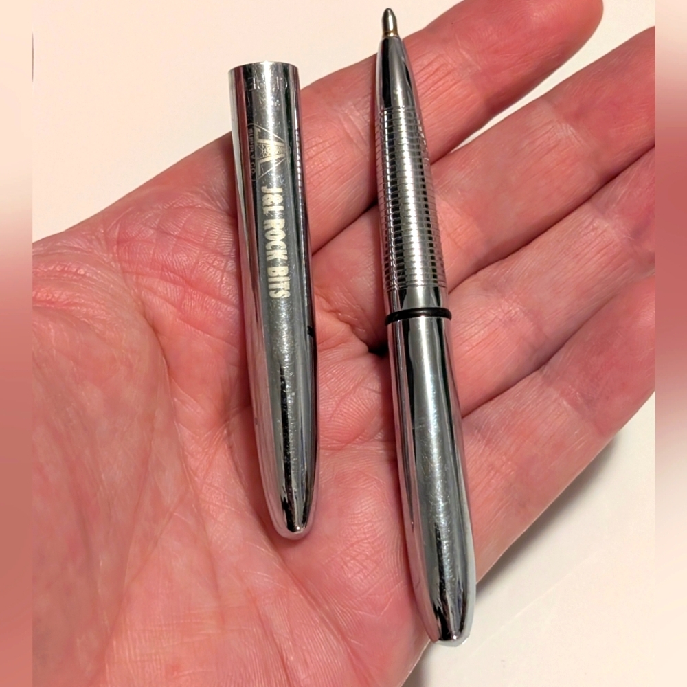Fisher Chrome Bullet Space Pen J&L Rock Bits Advertising Black Ink Works!